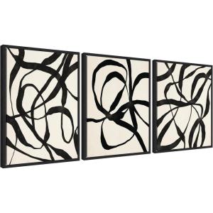 image:imageKate and Laurel Black Twist 13 and 4 Set of 3 18x24 Framed Canvas Wall Art Set by Alicia Bock Sylvie Black Modern Abstract Art for Wall Decor Living Room Bedroom