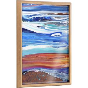 image:imageKate and Laurel Blake Coastal Currents Framed Printed Glass Wall Art by Xizhou Xie 18x24 Natural Modern Abstract Bright Landscape Art for Wall