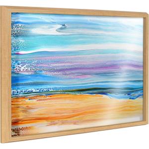 image:imageKate and Laurel Blake Sand and Surf Framed Printed Glass Wall Art by Xizhou Xie 18x24 Natural Modern Abstract Bright Landscape Art for Wall