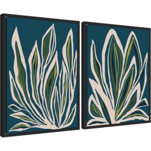 image:imageKate and Laurel Blue Flora 1 and 2 Set of 2 18x24 Framed Canvas Wall Art Set by Alicia Bock Sylvie Black Modern Abstract Nature Abstract Flowers Art for Wall Decor Living Room Bedroom