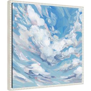 image:imageKate and Laurel Blue Skies Cloud Study Framed Canvas Wall Art by Emily Kenney 22 x 22 Sylvie Beaded White Modern Abstract Landscapes Nature Art for Wall Decor Living Room Bedroom