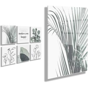 image:imageKate and Laurel Botanical Greenery Floating Acrylic Art Set 6 Pieces 10x10 Damage Free Hanging Wall SystemAssorted