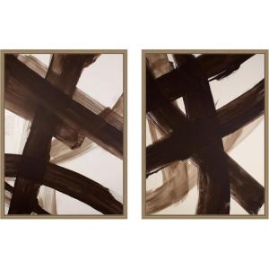 image:imageKate and Laurel Brown Swished I amp II 2 Piece Framed Canvas Wall Art Set by Amy Lighthall Sylvie Dark Gold Modern Contemporary Abstract Art for Wall Decor