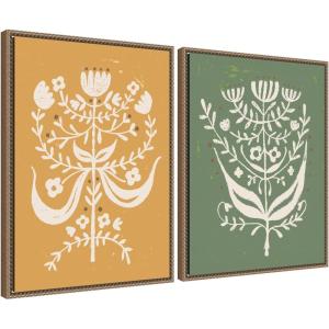 image:imageKate and Laurel Bungalow Charm 2 Piece Framed Canvas Wall Art Set by Vicky Yorke Sylvie Beaded Dark Gold Vintage Abstract Art for Wall Decor
