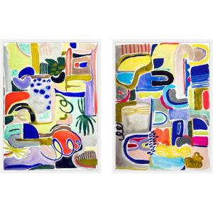 image:imageKate and Laurel Colorful Abstracts  set of 2 18x24 Framed Canvas Wall Art Set by Emma Daisy Sylvie White Modern Contemporary Abstract Art for Wall Decor Living Room Bedroom