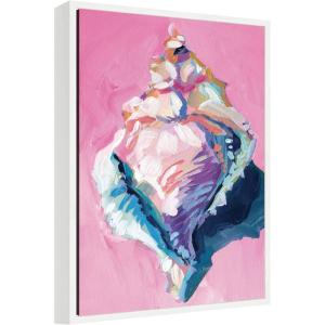 image:imageKate and Laurel Conch Shell Framed Canvas Wall Art by Rachel Christopoulos 18 x 24 Sylvie White Coastal Abstract Beach Art for Wall Decor Living Room Bedroom