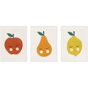 image:imageKate and Laurel Cute Apple Lemon Pear 3 Piece Framed Canvas Wall Art Set by July Art Prints Sylvie White Whimsical Kid Art for Wall Decor