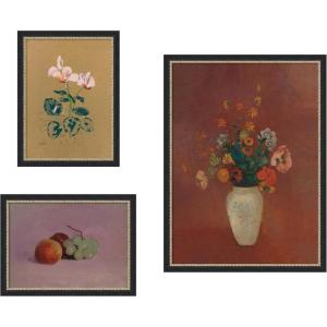 image:imageKate and Laurel Cyclamen Still Life with Fruit amp Bouquet in a Chinese Vase Odion Redo 3 Piece Framed Wall Art Print Set by Nostalgia Prints Belmont Black Traditional Flower Art for Wall Decor