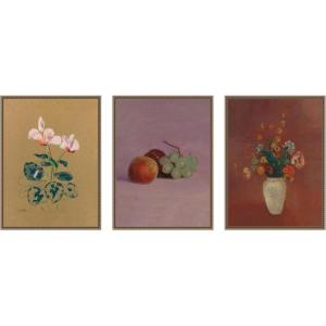 image:imageKate and Laurel Cyclamen Still Life with Fruit amp Bouquet in a Chinese Vase Odion Redon 3 Piece Framed Canvas Wall Art Set by Nostalgia Prints Sylvie Beaded Dark Gold Traditional Flower Art for