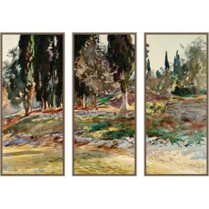 image:imageKate and Laurel Cypress Trees at San Vigilio Lake Garda John Singer Sargent 3 Piece Framed Canvas Wall Art Set by Nostalgia Prints Sylvie Beaded Dark Gold Modern Contemporary Landscape Art for Wall