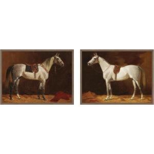 image:imageKate and Laurel Emil Volkers White Horses 2 Piece Framed Canvas Wall Art Set by Nostalgia Prints Sylvie Walnut Traditional Animal Art for Wall Decor