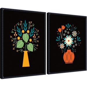 image:imageKate and Laurel Floral Yellow and Red Vases Set of 2 18x24 Framed Canvas Wall Art Set by Amber Leaders Sylvie Beaded Black Traditional Abstract Flowers Flowers Still Life Art for Wall Dcor