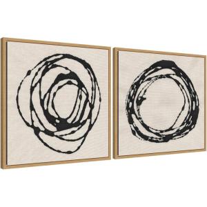 image:imageKate and Laurel Flowing Circle Abstracts  2 Piece Framed Canvas Wall Art Set by The Creative Bunch Studio Sylvie Natural Modern Contemporary Abstract Art for Wall Decor