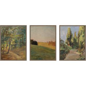 image:imageKate and Laurel Forest Interior Evening 1910 and Parklandschaft 3 Piece Framed Canvas Wall Art Set by Nostalgia Prints Sylvie Walnut Traditional Landscape Art for Wall Decor