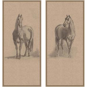 image:imageKate and Laurel Forty Three Studies of Horses and Riders 2 Piece Framed Canvas Wall Art Set by Nostalgia Prints Sylvie Dark Gold Rustic Farmhouse Animal Art for Wall Decor