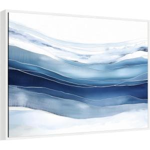 image:imageKate and Laurel Framed Canvas Wall Art Print Abstract Linear Blues by The Creative Bunch Studio 38 x 28 Sylvie White Frame Modern Contemporary Abstract Art for Wall Decor