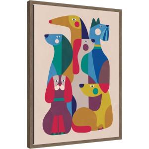 image:imageKate and Laurel Framed Canvas Wall Art Print Abstract Retro Modern Dogs 02 by Rachel Lee 18 x 24 Sylvie Walnut Frame Modern Contemporary Abstract Art for Wall Decor