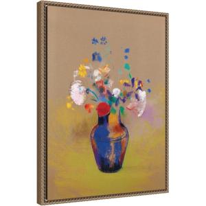 image:imageKate and Laurel Framed Canvas Wall Art Print Fleurs Sur Fond Gris 1916 Odilon Redon by Nostalgia Prints 18 x 24 Sylvie Beaded Dark Gold Frame Modern Contemporary Still Life Art for Wall DecorSylvie Beaded Dark Gold