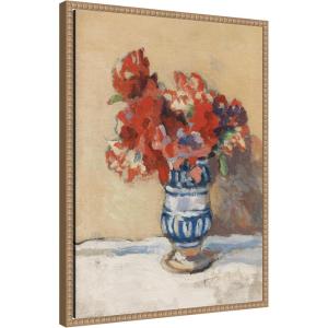 image:imageKate and Laurel Framed Canvas Wall Art Print Flowers in a Blue Vase by Christopher Wood by Nostalgia Prints 18 x 24 Sylvie Beaded Rustic Natural Frame Traditional Still Life Art for Wall Decor