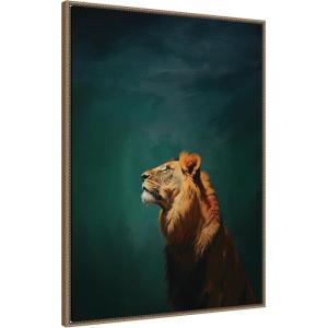image:imageKate and Laurel Framed Canvas Wall Art Print Lion on Tonal Blue Teal Green Abstract by The Creative Bunch Studio 28 x 38 Sylvie Beaded Dark Gold Frame Modern Contemporary Abstract Art for WallSylvie Beaded Dark Gold