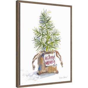 image:imageKate and Laurel Framed Canvas Wall Art Print Merry Seedling In Burlap by Patricia Shaw 18 x 24 Sylvie Walnut Frame Whimsical Holiday Art for Wall Decor