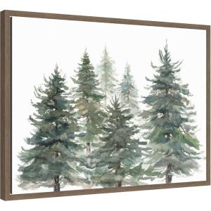 image:imageKate and Laurel Framed Canvas Wall Art Print Pines And Evergreens by Patricia Shaw 24 x 18 Sylvie Walnut Frame Rustic Farmhouse Landscape Art for Wall Decor