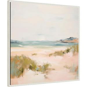 image:imageKate and Laurel Framed Canvas Wall Art Print Tranquil Landscape V Square by Amy Lighthall 30 x 30 Sylvie Beaded Dark Gold Frame Coastal Abstract Art for Wall DecorSylvie Beaded White