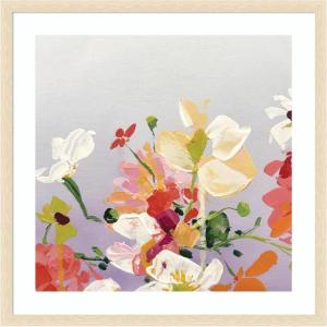 image:imageKate and Laurel Framed Wall Art Print Facing Each One by Emma Daisy 26 x 26 Woodgrain Stripe Blonde Frame Whimsical Flowers Nature Still Life Art for Wall Decor34L x 34W