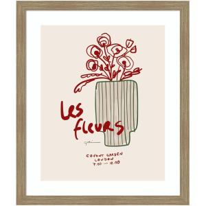 image:imageKate and Laurel Framed Wall Art Print Les Fleurs by Gabrielly Guedes 22 x 26 Woodgrain Stripe Mocha Frame Modern Contemporary Typography Art for Wall DecorWoodgrain Stripe Mocha