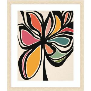 image:imageKate and Laurel Framed Wall Art Print Midnight Floral 2 by Alicia Bock 22 x 26 Woodgrain Stripe Blonde Frame Modern Contemporary Abstract Art for Wall Decor26L x 22W