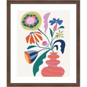image:imageKate and Laurel Framed Wall Art Print Retro Whimsical Floral vase by Rachel Lee 22 x 26 Florence Medium Brown Frame Whimsical Abstract Art for Wall Decor26L x 22W