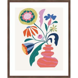 image:imageKate and Laurel Framed Wall Art Print Retro Whimsical Floral vase by Rachel Lee 22 x 26 Florence Medium Brown Frame Whimsical Abstract Art for Wall Decor42L x 34W