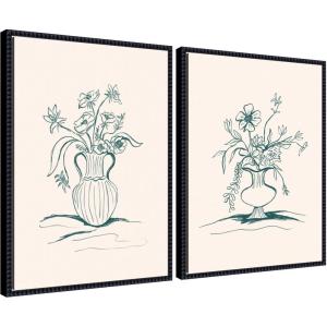 image:imageKate and Laurel Garden Floral and Summer Stems Set of 2 18x24 Framed Canvas Wall Art Set by Kate Aurelia Sylvie Beaded Black Modern Flowers Still Life Art for Wall Decor Living Room Bedroom