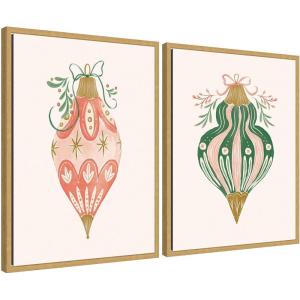 image:imageKate and Laurel Holiday Ornament Collection  2 Piece Framed Canvas Wall Art Set by Jill Labieniec Sylvie Bright Gold Vintage Holiday Art for Wall Decor