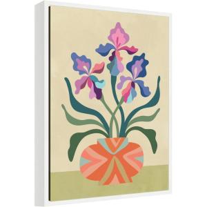 image:imageKate and Laurel Iris and Vase Framed Canvas Wall Art by Rachel Lee 18 x 24 Sylvie White Modern Flowers Abstract Art for Wall Decor Living Room Bedroom