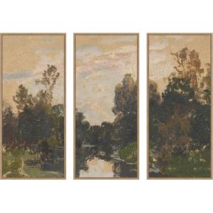 image:imageKate and Laurel Landscape by the River Barycz Adolf Dressier 3 Piece Framed Canvas Wall Art Set by Nostalgia Prints Sylvie Beaded Rustic Natural Traditional Landscape Art for Wall Decor