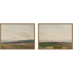 image:imageKate and Laurel Lowland Landscape Sketch Chrystian Breslauer 2 Piece Framed Canvas Wall Art Set by Nostalgia Prints Sylvie Dark Gold Modern Contemporary Landscape Art for Wall Decor