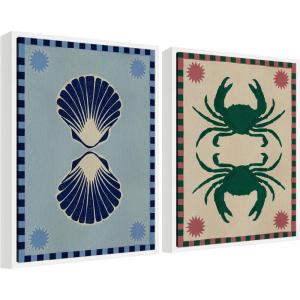 image:imageKate and Laurel Lush Duo Seashells and Crabs Set of 2 18x24 Framed Canvas Wall Art Set by Shatha Al Dafai Sylvie White Coastal Beach Abstract Animals Beach Art for Wall Decor Living Room