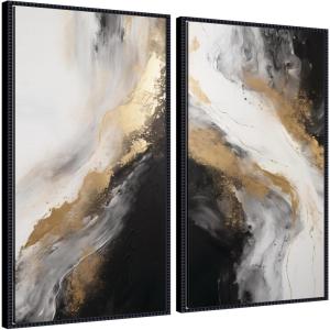 image:imageKate and Laurel Luxe Drift 2 Piece Framed Canvas Wall Art Set by The Creative Bunch Studio Sylvie Beaded Black Modern Contemporary Abstract Art for Wall Decor