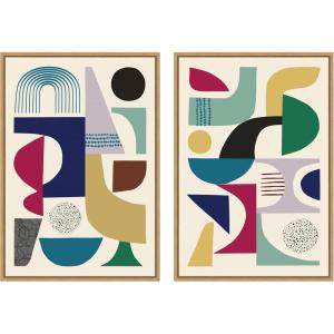 image:imageKate and Laurel MCM Retro Abstract Pattern Rainbow  set of 2 23x33 Framed Canvas Wall Art Set by Rachel Lee Sylvie Natural Mid Century Modern Abstract Art for Wall Decor Living Room Bedroom