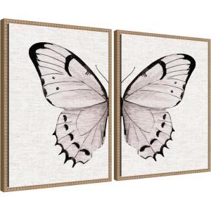 image:imageKate and Laurel Minimal Butterfly Watercolor Neutral Linen  2 Piece Framed Canvas Wall Art Set by The Creative Bunch Studio Sylvie Beaded Rustic Natural Modern Contemporary Animal Art for Wall