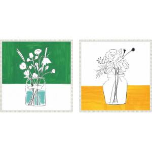 image:imageKate and Laurel Minimalist Floral Vase Green and Yellow  set of 2 22x22 Framed Canvas Wall Art Set by Teju Reval Sylvie Beaded White Black amp White Still Life Flowers Flowers Still Life Art