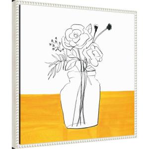 image:imageKate and Laurel Minimalist Floral Vase on Yellow Table Framed Canvas Wall Art by Teju Reval 22 x 22 Sylvie Beaded White Black amp White Flowers Still Life Art for Wall Decor Living Room Bedroom