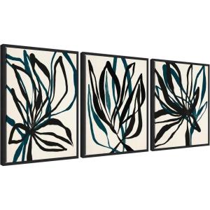 image:imageKate and Laurel Modern Floral 1 2 and 3 Set of 3 18x24 Framed Canvas Wall Art Set by Alicia Bock Sylvie Black Modern Abstract Flowers Abstract Art for Wall Decor Living Room Bedroom