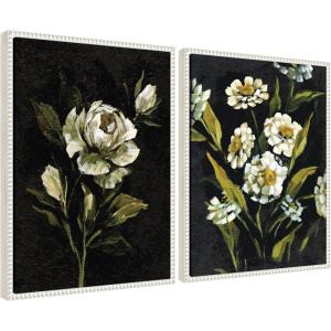 image:imageKate and Laurel Moody Floral 1 and 2 Set of 2 18x24 Framed Canvas Wall Art Set by Annie Quigley Sylvie Beaded White Modern Flowers Nature Art for Wall Decor Living Room Bedroom