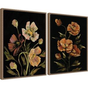 image:imageKate and Laurel Moody Floral 5 and 6 Set of 2 18x24 Framed Canvas Wall Art Set by Annie Quigley Sylvie Beaded Dark Gold Farmhouse Flowers Flowers Nature Art for Wall Decor Living Room