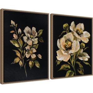 image:imageKate and Laurel Moody Floral 7 and 8 Set of 2 18x24 Framed Canvas Wall Art Set by Annie Quigley Sylvie Beaded Dark Gold Traditional Flowers Nature Still Life Flowers Nature Art for Wall