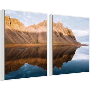 image:imageKate and Laurel Mountain Reflection in Iceland During Sunset Set of 2 28x38 Framed Canvas Wall Art Set by Michael Schauer Sylvie White Modern Nature Landscapes Landscapes Nature Art for Wall