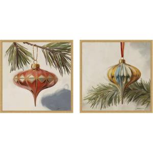 image:imageKate and Laurel Nostalgic Holiday 2 Piece Framed Canvas Wall Art Set by Mary Sparrow Sylvie Bright Gold Vintage Holiday Art for Wall Decor