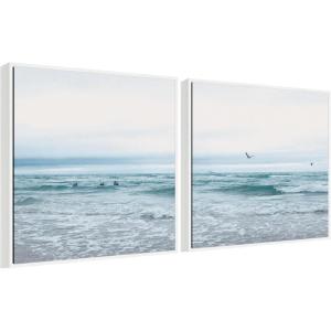 image:imageKate and Laurel Ocean Swim 1 and 2 Set of 2 30x30 Framed Canvas Wall Art Set by Stephanie Klatt Sylvie White Coastal Beach Animals Landscapes Beach Nature Art for Wall Decor Living Room
